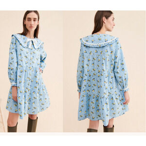 Cras Denise Collared Shirt Dress Long Sleeve Blue Yellow Size 6